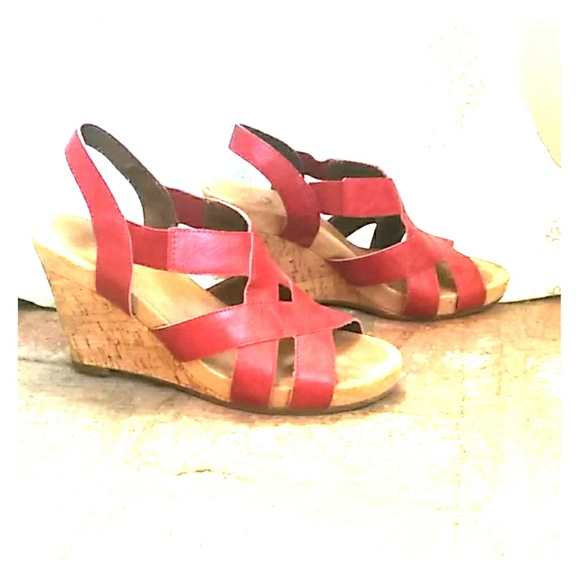 A2 By Aerosoles Shoes - A2 aerosoles red leather cork wedge sandals 8.5